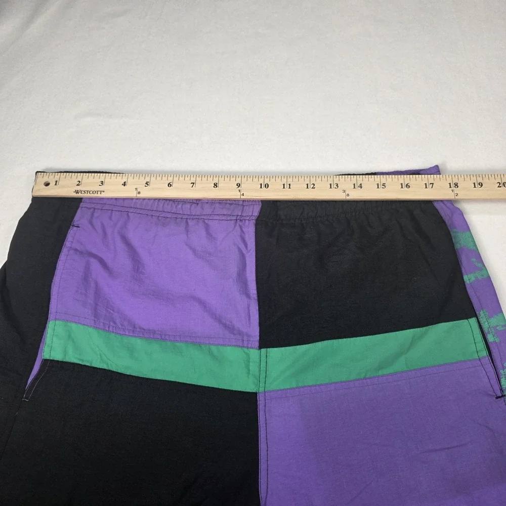 Vintage 1980's Mens Hang Ten Purple‎ Green Black Colorblock Trunks Size L